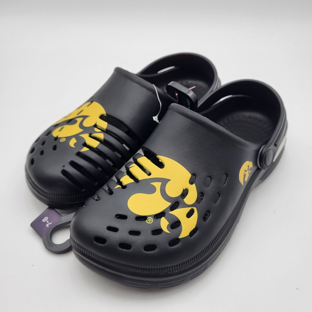 Iowa Hawkeyes Clogs with Strap FOCO Mens Small 7-8 Womens 9-10 Black Big Logo